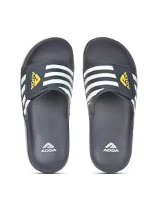 Adda Men Navy Blue & White Striped Rubber Sliders