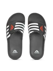 Adda Men Black & White Striped Rubber Sliders