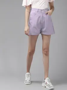 KASSUALLY Women Purple High-Rise Outdoor Denim Shorts
