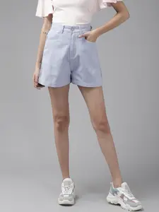 KASSUALLY Women Blue High-Rise Denim Shorts