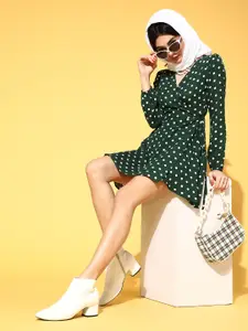 Berrylush Women Gorgeous Green Polka-Dotted Sun Dress