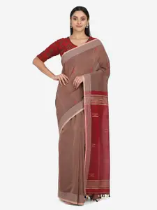 THE WEAVE TRAVELLER Bronze-Toned & Red Woven Design Pure Cotton Saree