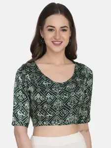 THE WEAVE TRAVELLER Green Non Padded Ready Made Saree Blouse