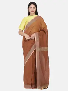 THE WEAVE TRAVELLER Brown Pure Cotton Saree