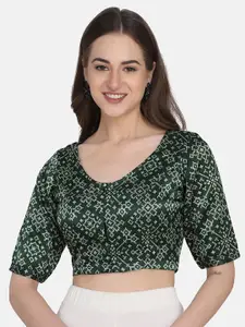 THE WEAVE TRAVELLER Green & Off-White Ethnic Motifs Printed Saree Blouse