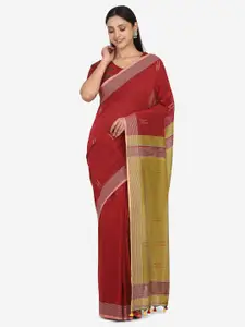 THE WEAVE TRAVELLER Red & Green Woven Design Pure Cotton Saree