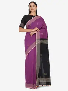 THE WEAVE TRAVELLER Purple & Black Woven Design Pure Cotton Saree