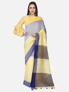 THE WEAVE TRAVELLER Yellow & Blue Colourblocked Saree