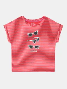 Jockey Girls Red Striped Extended Sleeves Cotton T-shirt