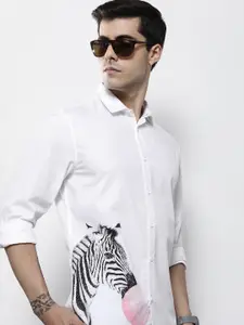 The Indian Garage Co Men White Printed Cotton Casual Shirt