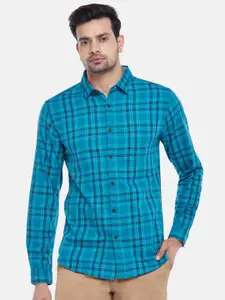 BYFORD by Pantaloons Men Blue Slim Fit Grid Tattersall Checks Opaque Checked Casual Shirt