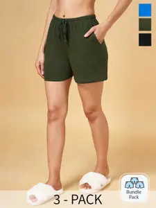 Dreamz by Pantaloons Women Blue & Olive Green 3 Lounge Shorts