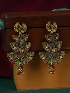 ANIKAS CREATION Gold-Plated Contemporary Layered Drop Earrings