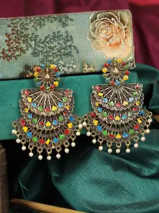 ANIKAS CREATION Gold-Toned & Multicoloured Contemporary Drop Earrings