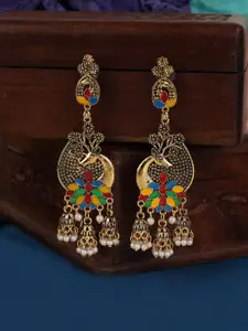 ANIKAS CREATION Gold-Plated Yellow & Blue Contemporary Jhumkas