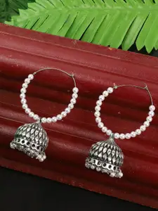 ANIKAS CREATION Silver-Plated Contemporary Jhumkas
