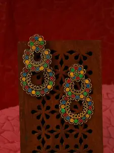 ANIKAS CREATION Gold-Plated Contemporary Drop Earrings