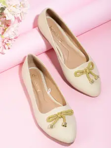 DressBerry Women Gold-Toned Ballerinas with Bow Detail