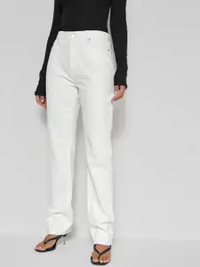 NA-KD Women White Pure Cotton High-Rise Jeans