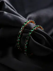 justpeachy Set Of 2 Gold-Plated Green Stone-Studded Bangles