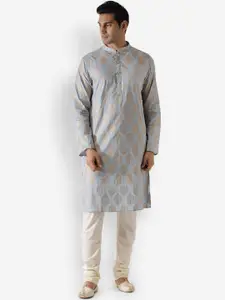 KISAH Men Blue Printed Kurta with Churidar Set