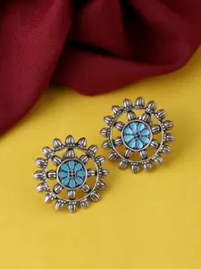 kashwini Silver-Toned & Blue Circular Studs Earrings