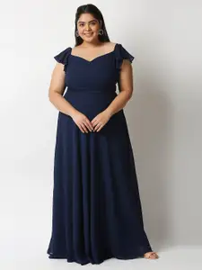 20Dresses Plus Size Navy Blue Flared Sleeves Maxi Dress