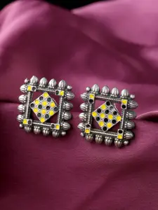 kashwini Women Yellow & Silver-Toned Contemporary Studs Earrings