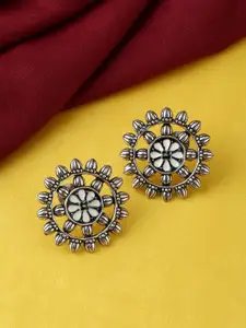 kashwini Oxidised Silver-Plated White Circular Studs Earrings