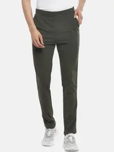 Ajile by Pantaloons Men Olive-Green Solid Pure Cotton Slim-Fit Track Pants