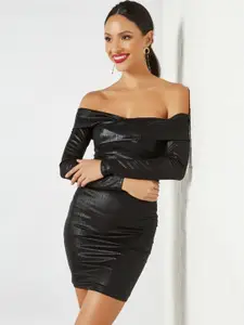 Femme Luxe Black Off-Shoulder Bodycon Dress