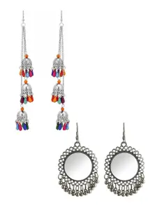 Vembley Women Silver-Toned Set of Contemporary Drop Earrings