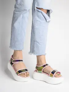 Shoetopia Pink Printed Flatform Sandals