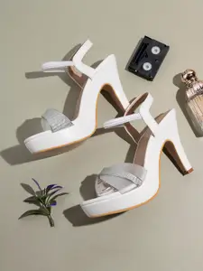 Shoetopia Shoetopia Women White & Silver-Toned Embellished Party Stiletto Sandals