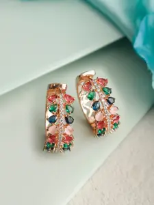 Priyaasi Rose Gold-Plated AD Studded Contemporary Hoop Earrings