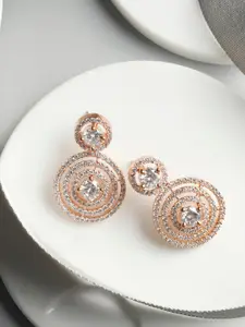 Priyaasi Gold-Toned AD-Studded Contemporary Drop Earrings