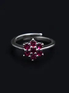 HIFLYER JEWELS Pink Rhodium-Plated Silver Sterling CZ Studded Rings