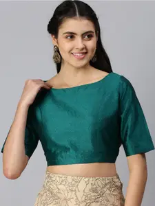 De Moza Women Teal Blue Solid Saree Blouse