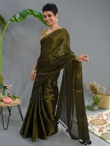 Suta Black & Gold-Toned Woven Designed Cotton Blend Saree