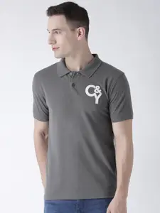 Club York Men Grey Polo Collar Applique T-shirt