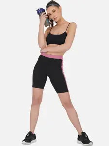 IMPERATIVE Women Black & Mauve Slim Fit Cycling Sports Shorts
