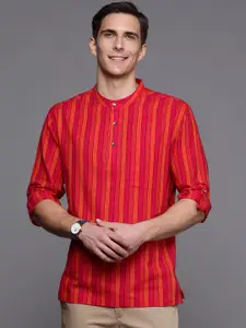 Fabindia Men Pink & Orange Striped Pure Cotton Kurta