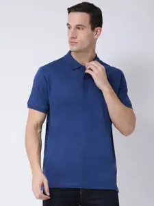 Club York Men Blue Polo Collar Cotton T-shirt