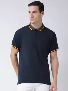 Club York Men Navy Blue Polo Collar Cotton T-shirt