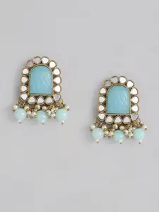AccessHer Gold-Plated & Turquoise Blue Contemporary Studs Earrings