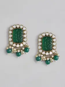 AccessHer Gold-Toned & Green Classic Studs Earrings