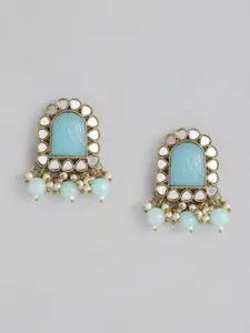 AccessHer Gold-Plated Turquoise Blue & White Geometric Drop Earrings