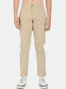 Flying Machine Men Beige Solid Mid Rise Casual Cotton Trousers