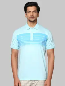 Park Avenue Men Blue Printed Polo Collar Slim Fit Cotton T-shirt