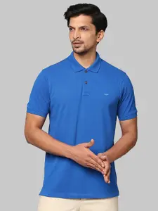 Park Avenue Men Blue Solid Polo Collar Cotton T-shirt